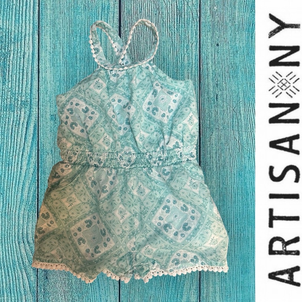 Artisan NY Boho Turquoise Romper, Size 12-18 M, MSRP $35